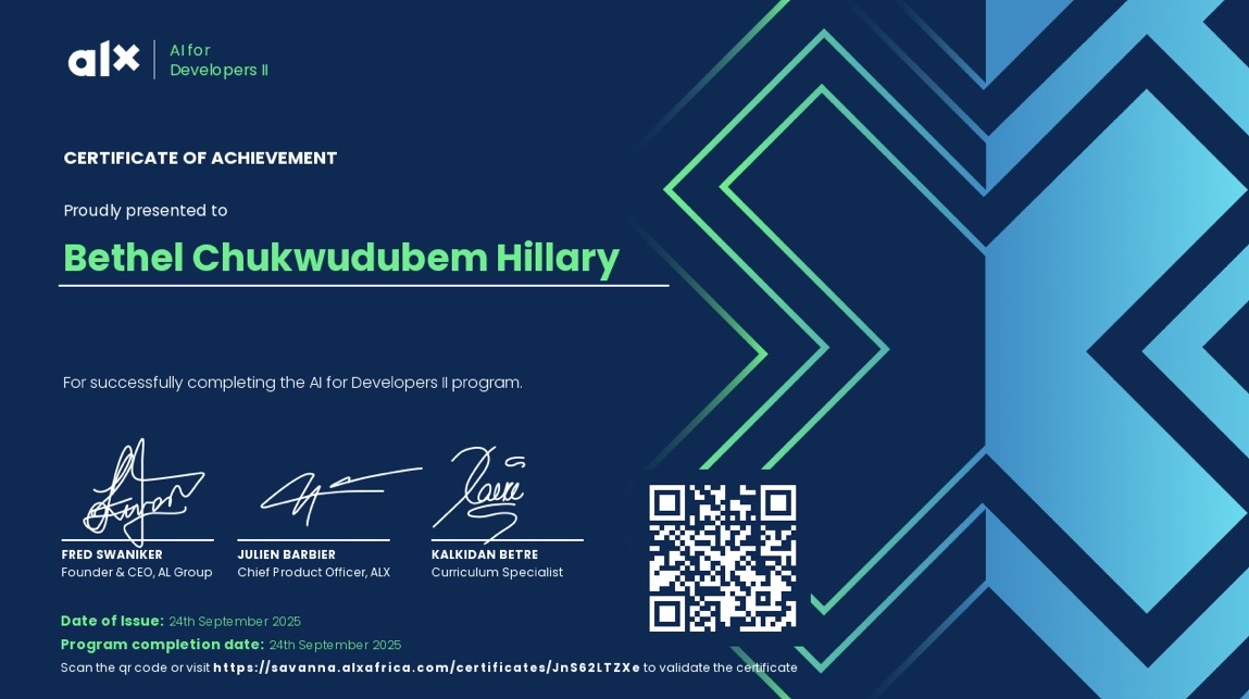 AI for Developers II Certification - Bethel Hillary